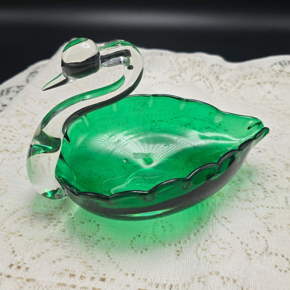Vintage Norleans Glass Swan Heavy trinket dish holder